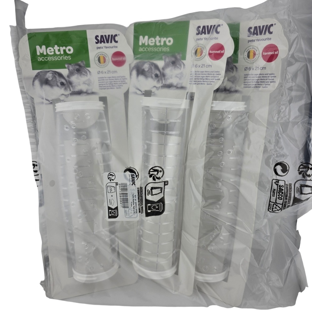 Savic Metro XL Tunnel‎ 3-Pack Hamster Spelos Cage Accessory 6x21cm Clear NEW